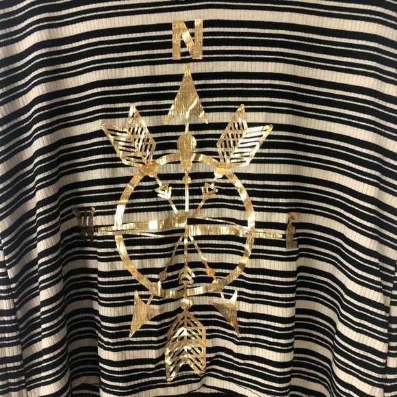 Gold Compass print Striped Hi-Low Tank Top - Picture 3 of 9